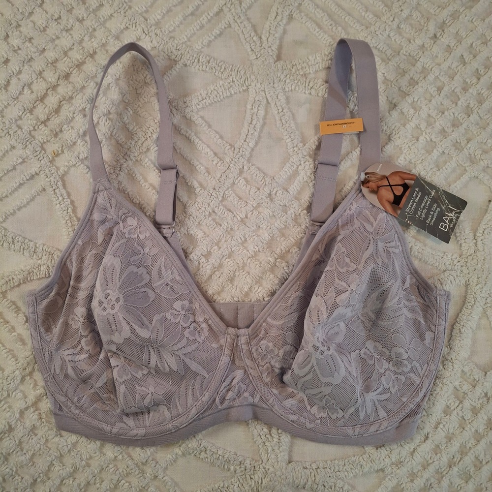 Bali Womens 38DD Breathe Bra Lavender Floral Lace Cotton Modal Purple NWT